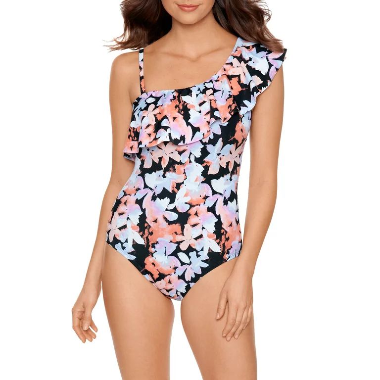 Time and Tru Women's and Women’s Plus Watercolor Splash Floral One Piece Swimsuit - Walmart.com | Walmart (US)