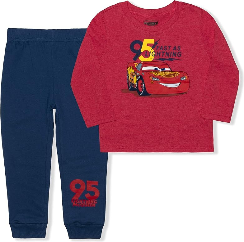 Disney Cars Lightning McQueen Jogger Set for Boys, Toddlers' Long Sleeve Tee and Jog Pants | Amazon (US)