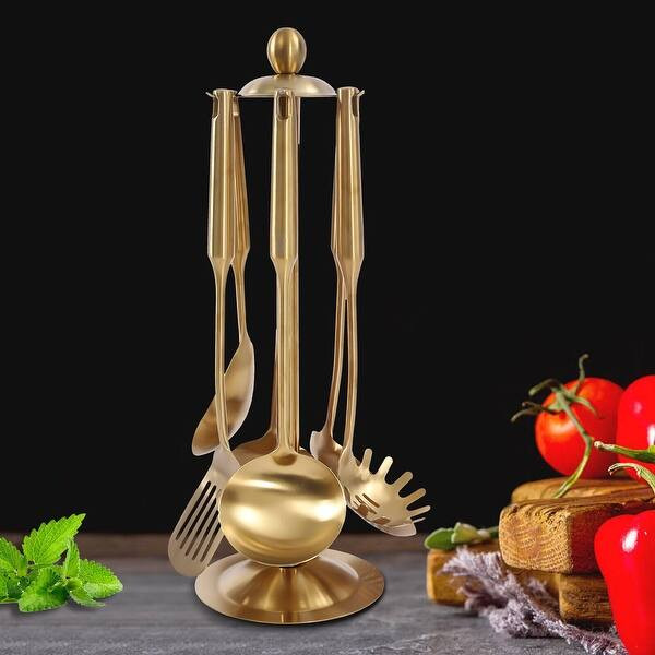 Gold Kitchen 7 Piece Utensil Set with Stand Cooking Tool | Bed Bath & Beyond