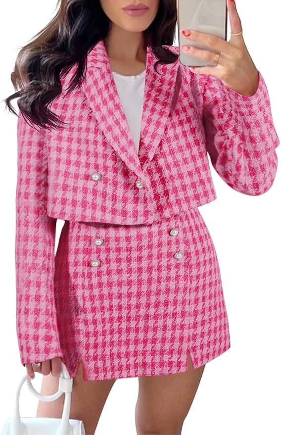 Cicy Bell Womens Cropped Tweed Blazer Sets 2 Piece Outfits and Mini Skirt Sets Business Casual Su... | Amazon (US)