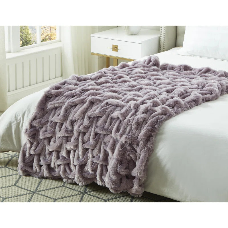 Lmos Stitched Faux Fur Throw Reverse Micromink 50" x 60" | Wayfair North America
