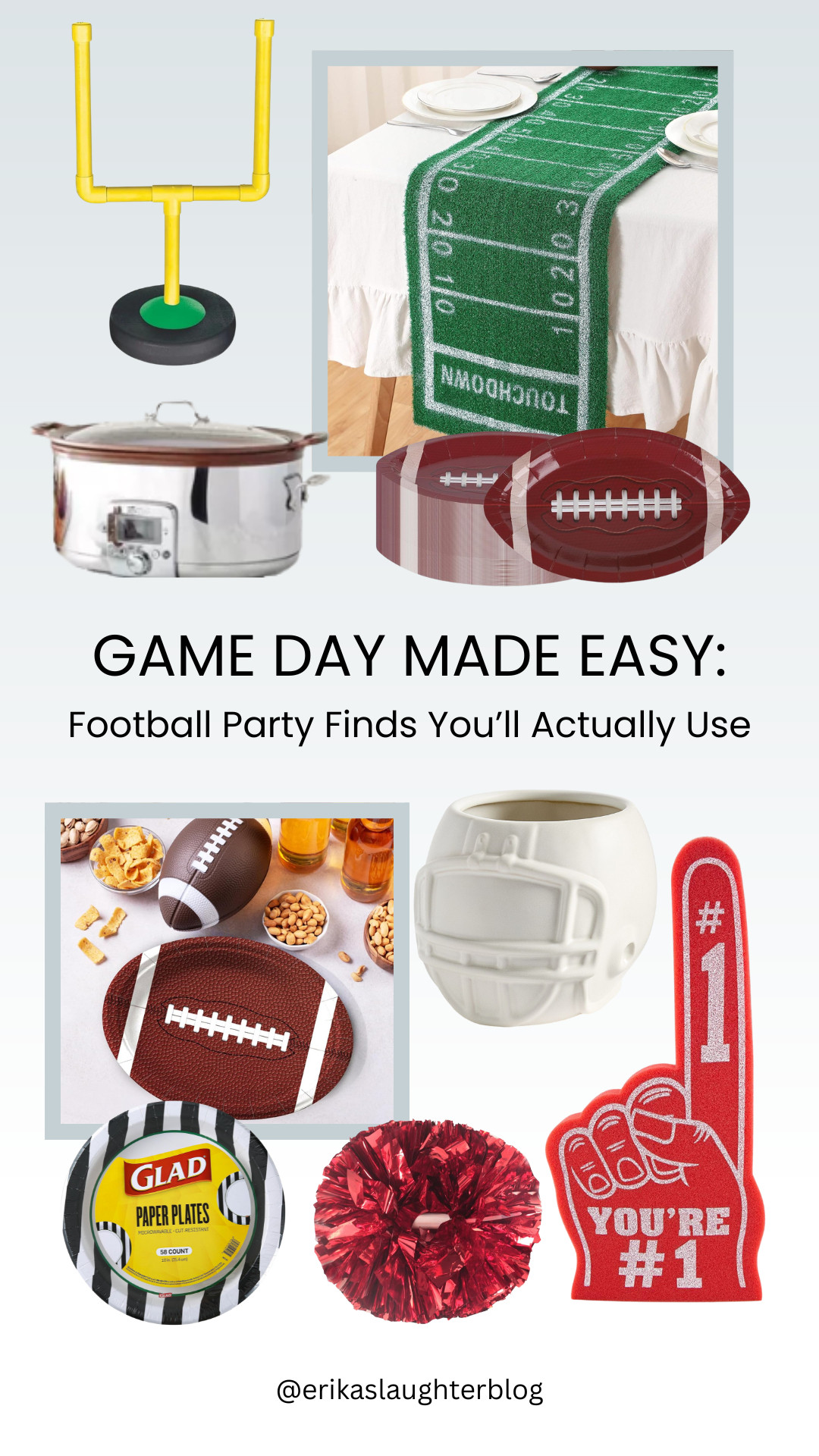 ame day is HERE and I’ve rounded up the cutest (and easiest!) football party finds. Whether you’re hosting the whole crew or just feeding your people, these little touches make it feel fun without a ton of work. Think football field table runners, game day plates, and even the cutest little pom poms for the kids to cheer with. 🏈🎉 

 #LTKParties #LTKFamily