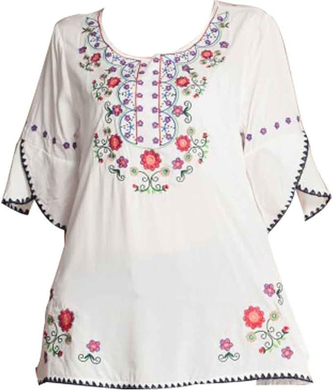 Ashir Aley Mexican Shirts Peasant Blouses Cotton Embroidered 3/4 Sleeve Bohemian Tops Boho Clothe... | Amazon (US)