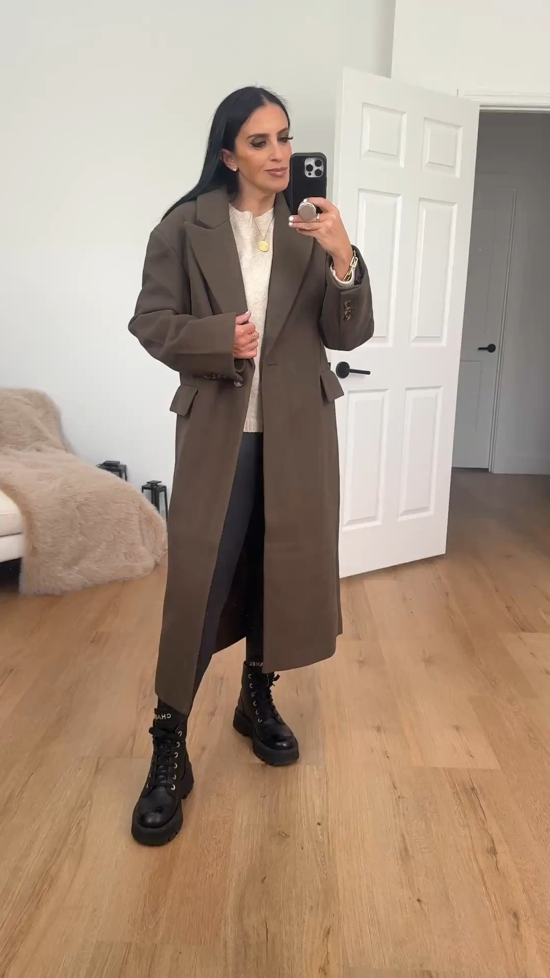 Scoop Women's Oversized Faux Wool Coat wearing size small. Under $60
