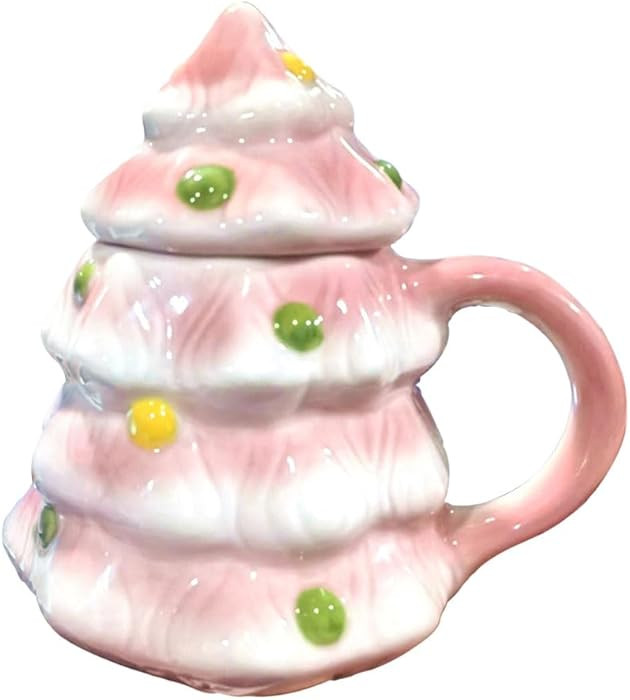 15oz Christmas Tree Mug with Lid Cute Ceramic Xmas Tree Coffee Mug Adorable Festive Ceramic Coffe... | Amazon (US)