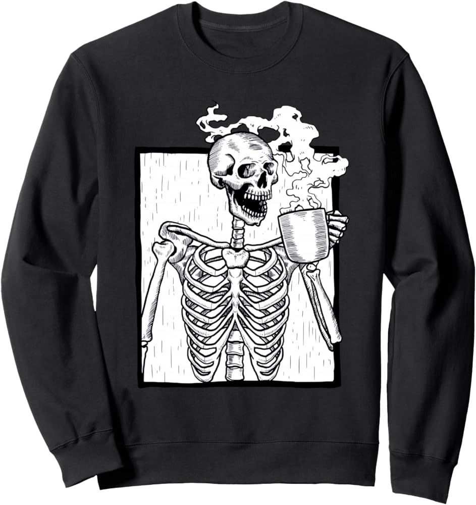 Halloween Coffee Drinking Skeleton Coffee Skull Sweatshirt | Amazon (US)