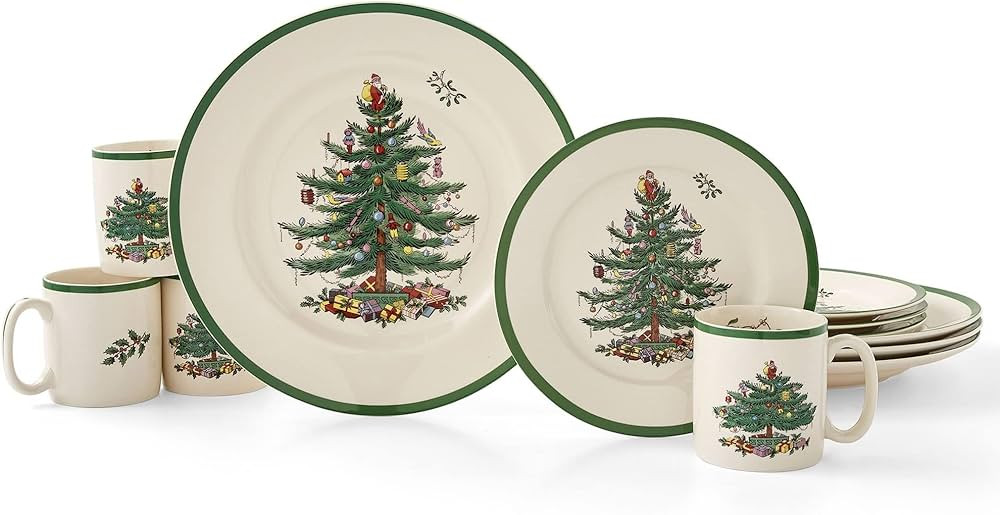 Spode Christmas Tree Divided Server, 9-Inch Round Festive Serveware, Holiday Entertaining Platter... | Amazon (US)