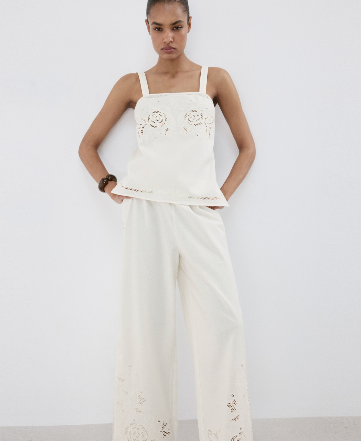 Mango Women's Openwork-Embroidered Palazzo Pants - Off White | Macy's