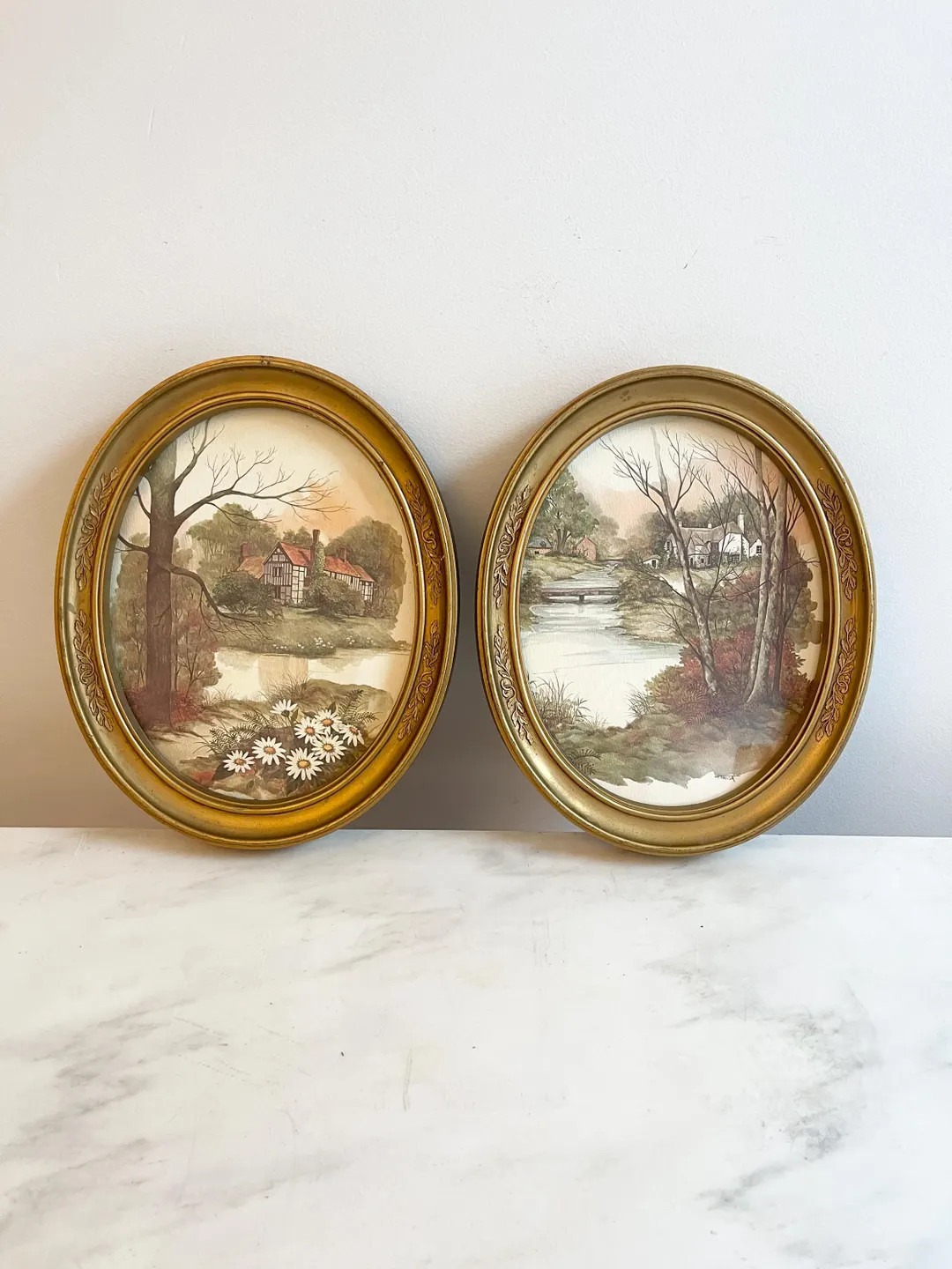 Vintage Oval Cottage Landscape Prints Gold Frames; Homeco 1983 Cottagecore Prints Decor; Cozy Hom... | Etsy (US)