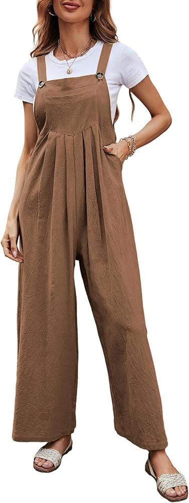 UANEO Overalls for Women Loose Fit Summer Wide Leg Jumpsuits Floral Boho Clothes | Amazon (US)