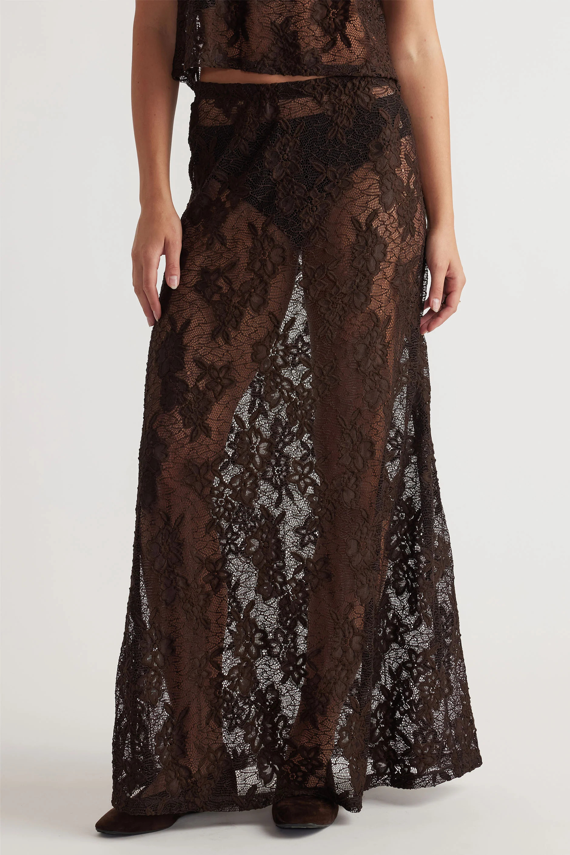 Lace Maxi Skirt - Chocolate | DECJUBA