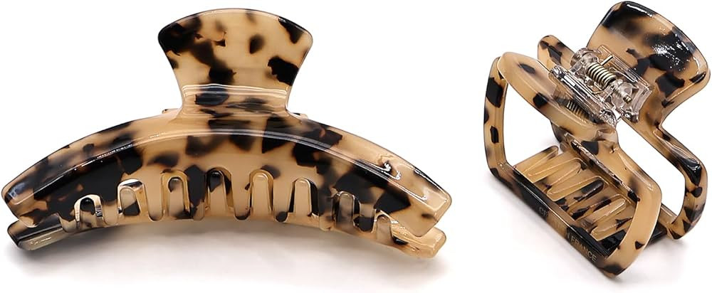 D 2 PCS Hair Claw Clips Tortoise Hair Clips for Women Assorted Leopard Claw Clips for Thick Hair ... | Amazon (US)