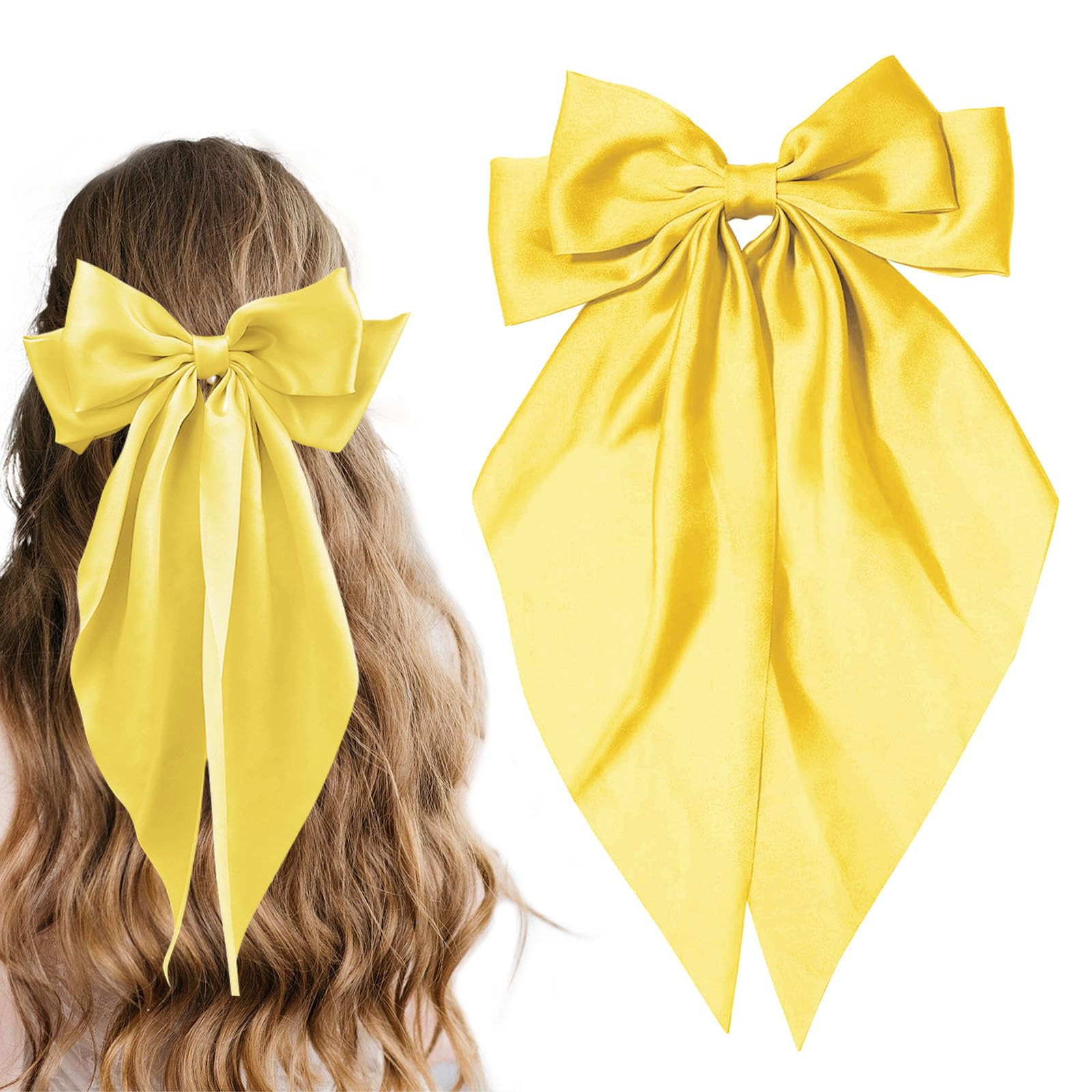 Large Satin Bow Barrettes Clips in Yellow - Hair Accessories for Women | Amazon (US)