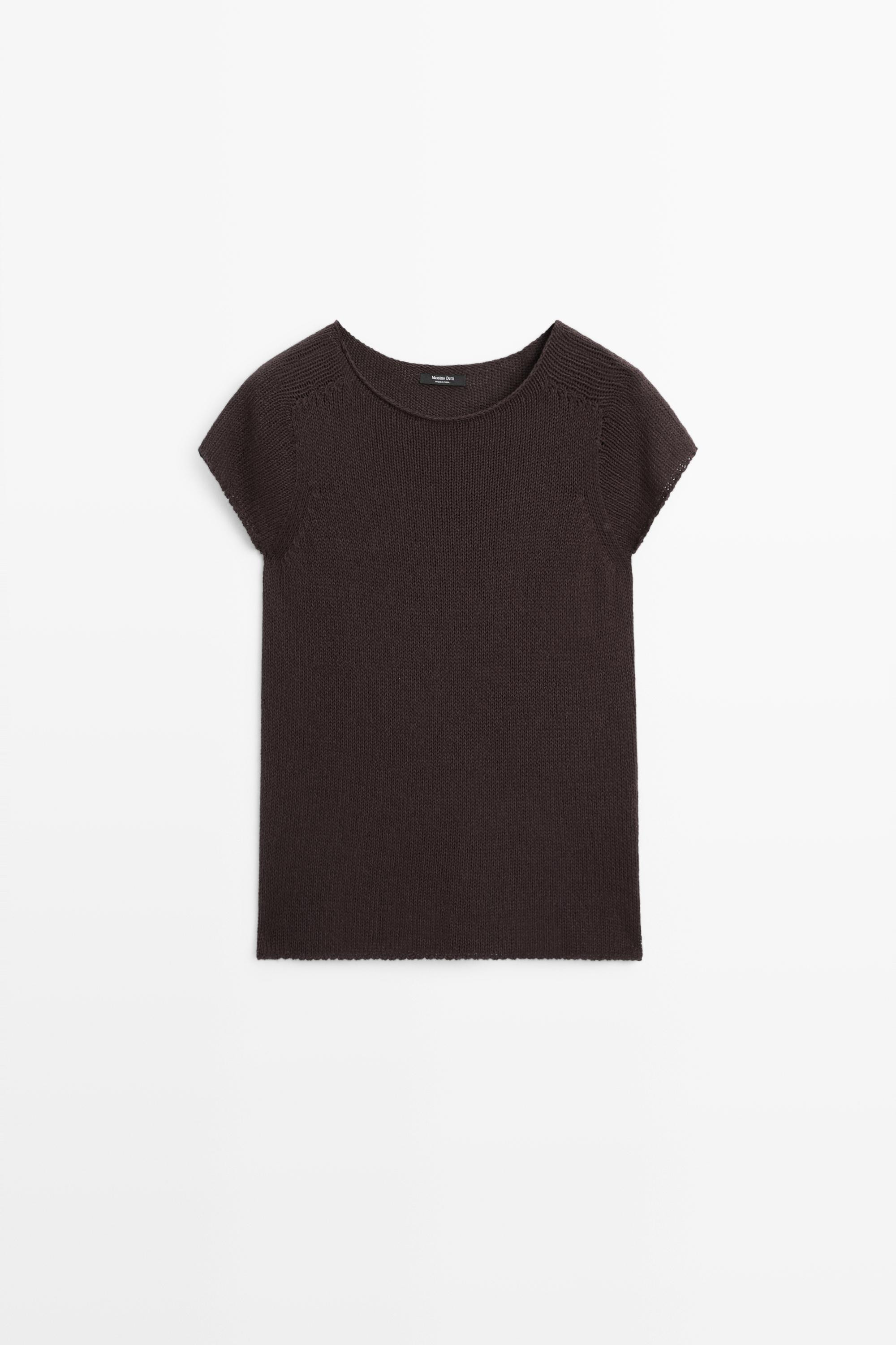 Cotton blend short sleeve knit sweater | Massimo Dutti UK