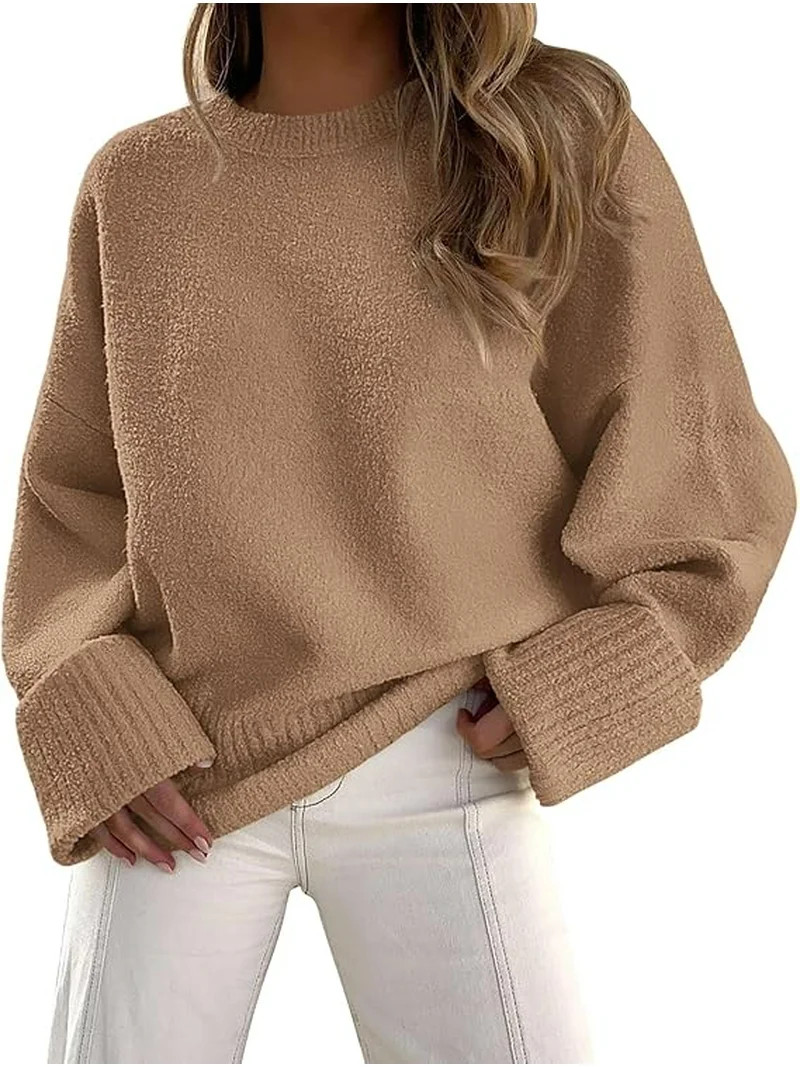 PRETTYGARDEN Women's Fall Oversized Sweaters Casual Crewneck Pullover Long Sleeve Fuzzy Chunky Kn... | Walmart (US)
