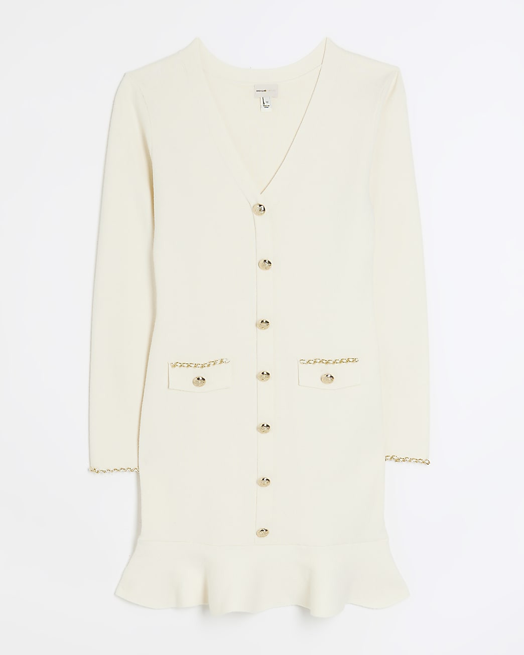 Cream chain detail bodycon mini dress | River Island (US)