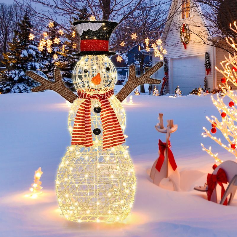 Costway Pre-Lit Standing Snowman Artificial Christmas Decoration with 80 LED Lights | Target