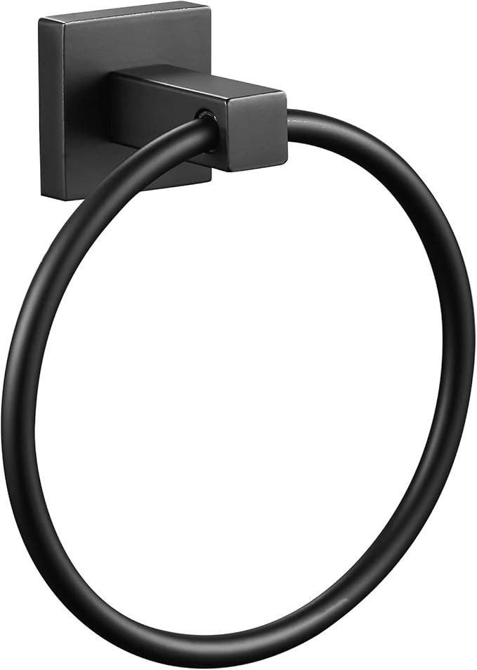 WOLIBEER Black Towel Ring, Matte Hand Towel Holder Wall Mount, Bathroom Round Towel Hanger for Ba... | Amazon (US)
