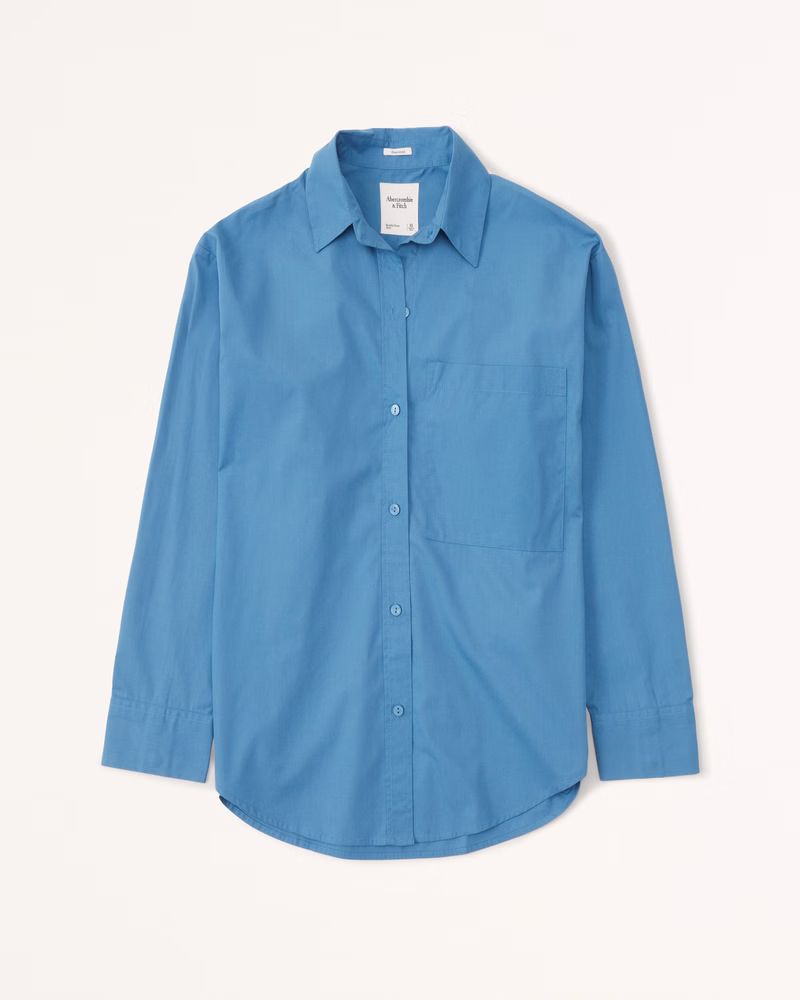 Women's Oversized Colorblock Poplin Button-Up Shirt | Women's | Abercrombie.com | Abercrombie & Fitch (US)