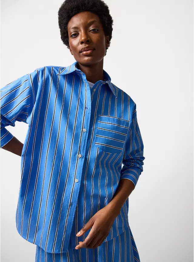 Blue Stripe Relaxed Long Sleeve Shirt 10 | Tu Clothing