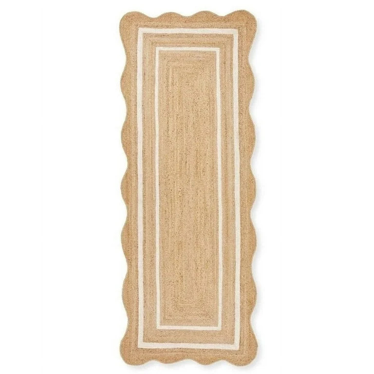 KLAVATE Natural Jute Wave Edge Hand Braided Scalloped Farmhouse Jute Runner Rug | Walmart (US)