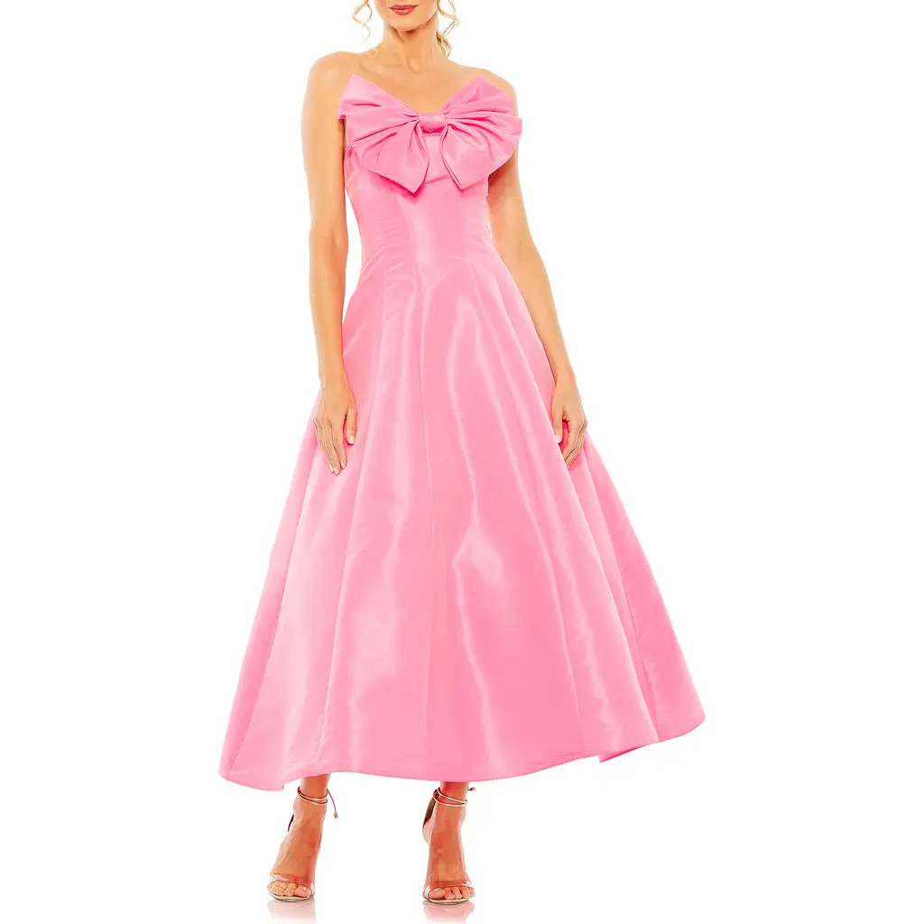 Mac Duggal Bow Front Strapless Taffeta A-Line Gown in Candy Pink at Nordstrom, Size 14 | Nordstrom