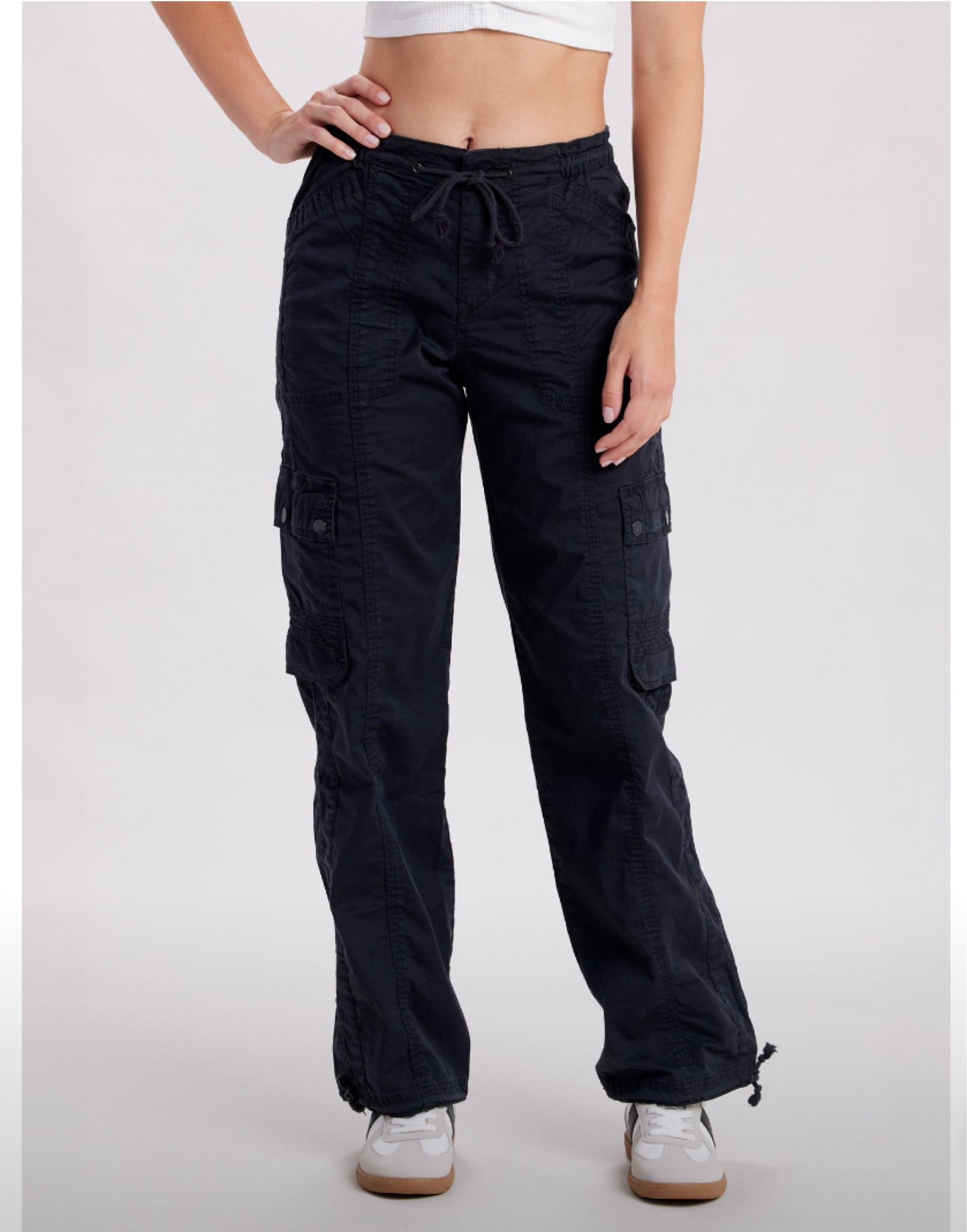 Black cargo Pants
I wear a size 4 
138 lbs 5’2 
True to size 