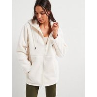V by Very Zip Through Hooded Contrast Toggle Sherpa Fleece - Cream, Cream, Size 20/22, Women | Very (UK)