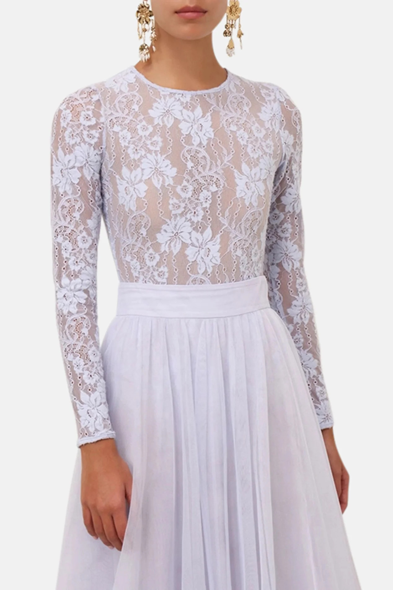 Longsleeve Lace Bodysuit Light Blue | Blue & Cream