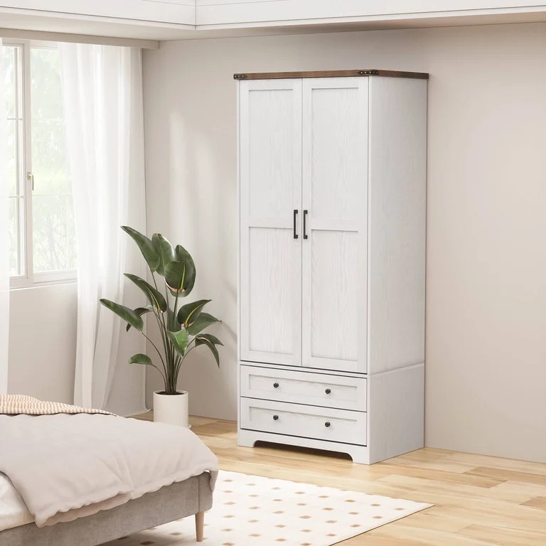 Brafabhome Farmhouse Wood Armoire Wardrobe Closet with 2 Doors, 71" Tall Freestanding Wardrobe Cl... | Walmart (US)