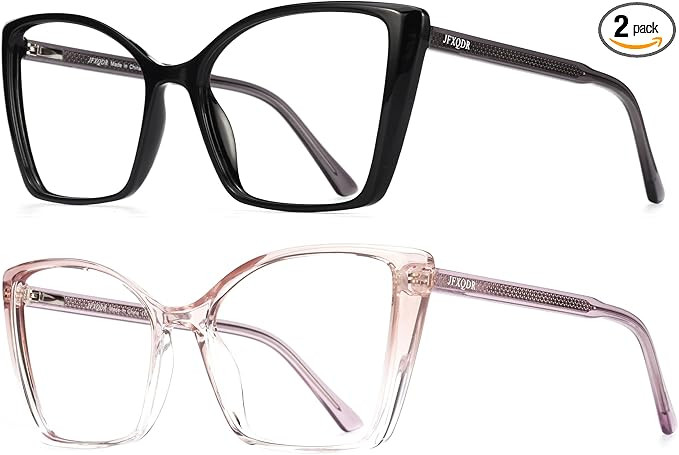 2 Pack Women's Oversized Blue Light Blocking Glasses, Trendy Cat Eye Computer Gaming Eyeglasses A... | Amazon (US)