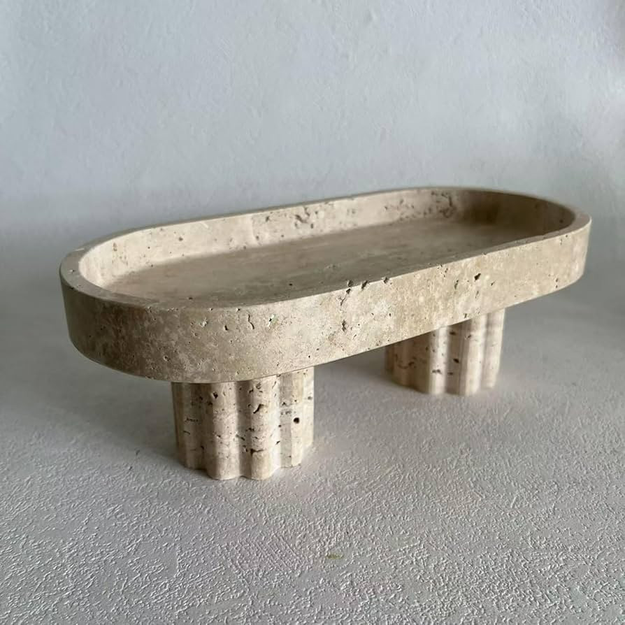 SAIDKOCC Natural Travertine Oval Decorative Tray with Scalloped Legs, 9.8 x 4.7 inch, Vanity Orga... | Amazon (US)