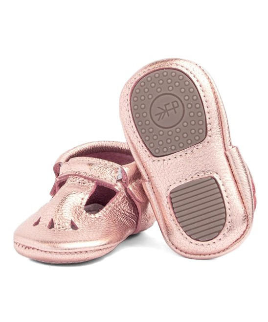 Freshly Picked Girls' Infant Booties and Crib Shoes Rose - Rose Gold Split-Sole Leather Mary Jane -  | Zulily