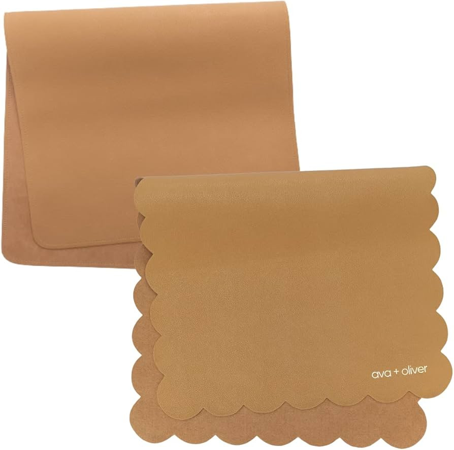 ava + oliver Vegan Leather Baby Changing Mat Bundle | Tan Rectangle and Scalloped Edge | Amazon (US)