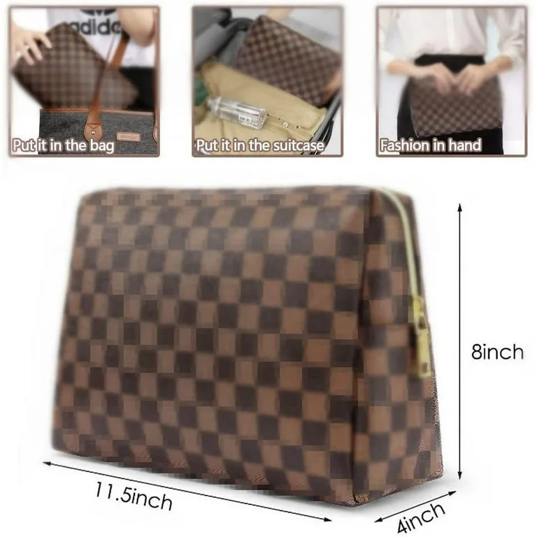 Aokur Makeup Bag Checkered Cosmetic Bag Large Travel Toiletry Organizer for Women Girls Brown | Walmart (US)