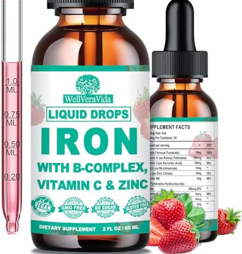 Liquid Iron Supplement w/Vitamin C, B-Complex, High Potency Iron Liquid w. Multivitamin, Vegan Ir... | Amazon (US)
