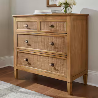 Home Decorators Collection Marsden Patina Wood Finish 3-Drawer Cane Chest of Drawers (38 in W. X ... | The Home Depot