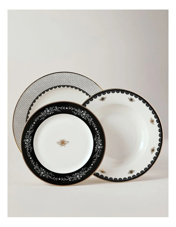 HeritageHoney Bee 12pc Dinner Set in Black/Gold | Myer