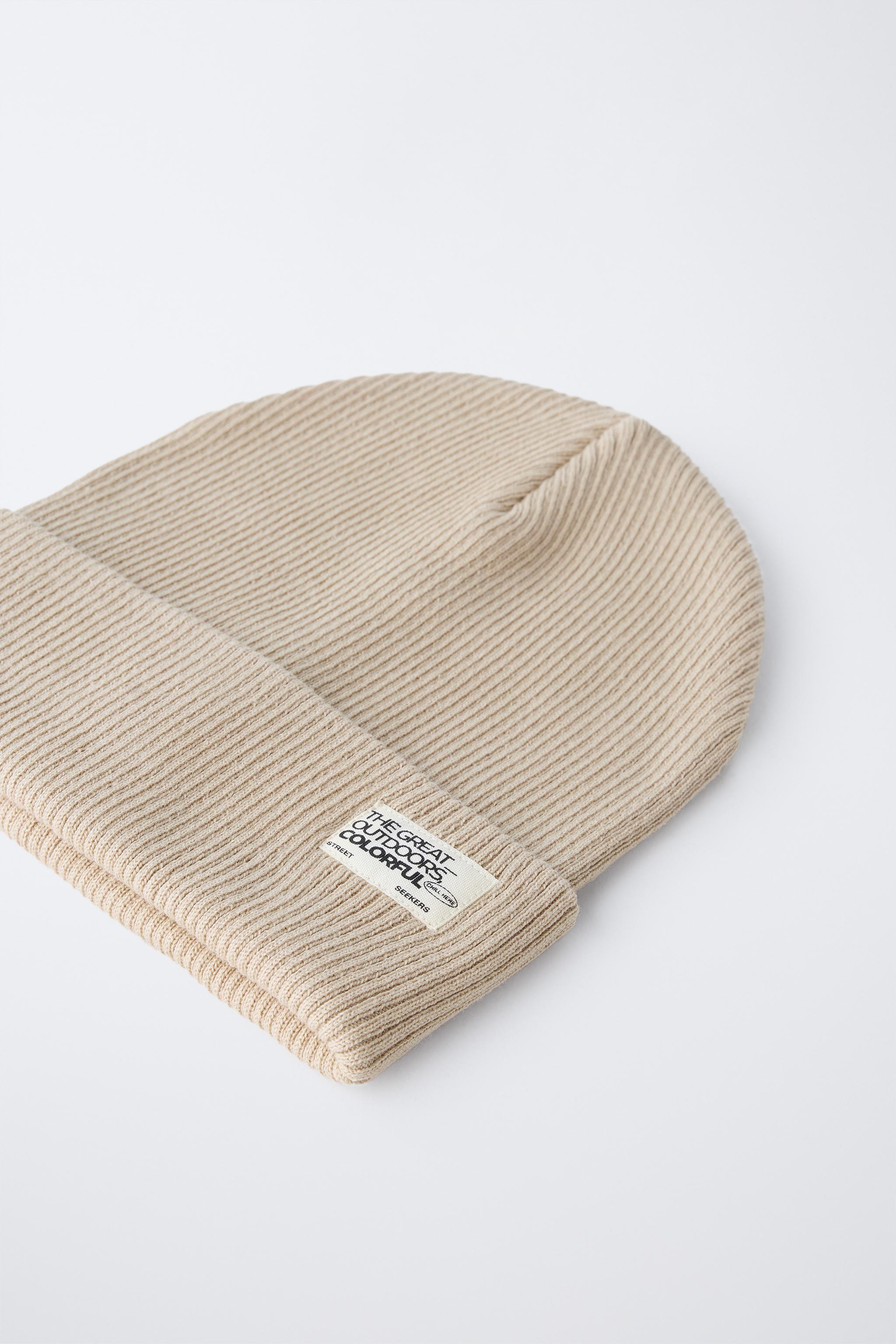 RIBBED KNIT BEANIE WITH LABEL | Zara UK