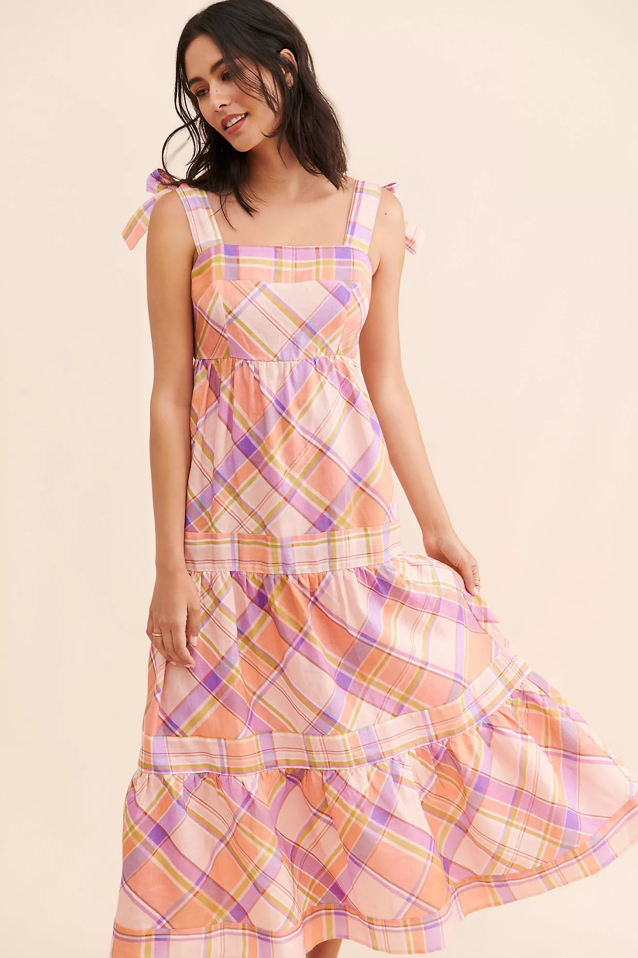 Kachel Tie Strap Linen Maxi Dress | Anthropologie (US)