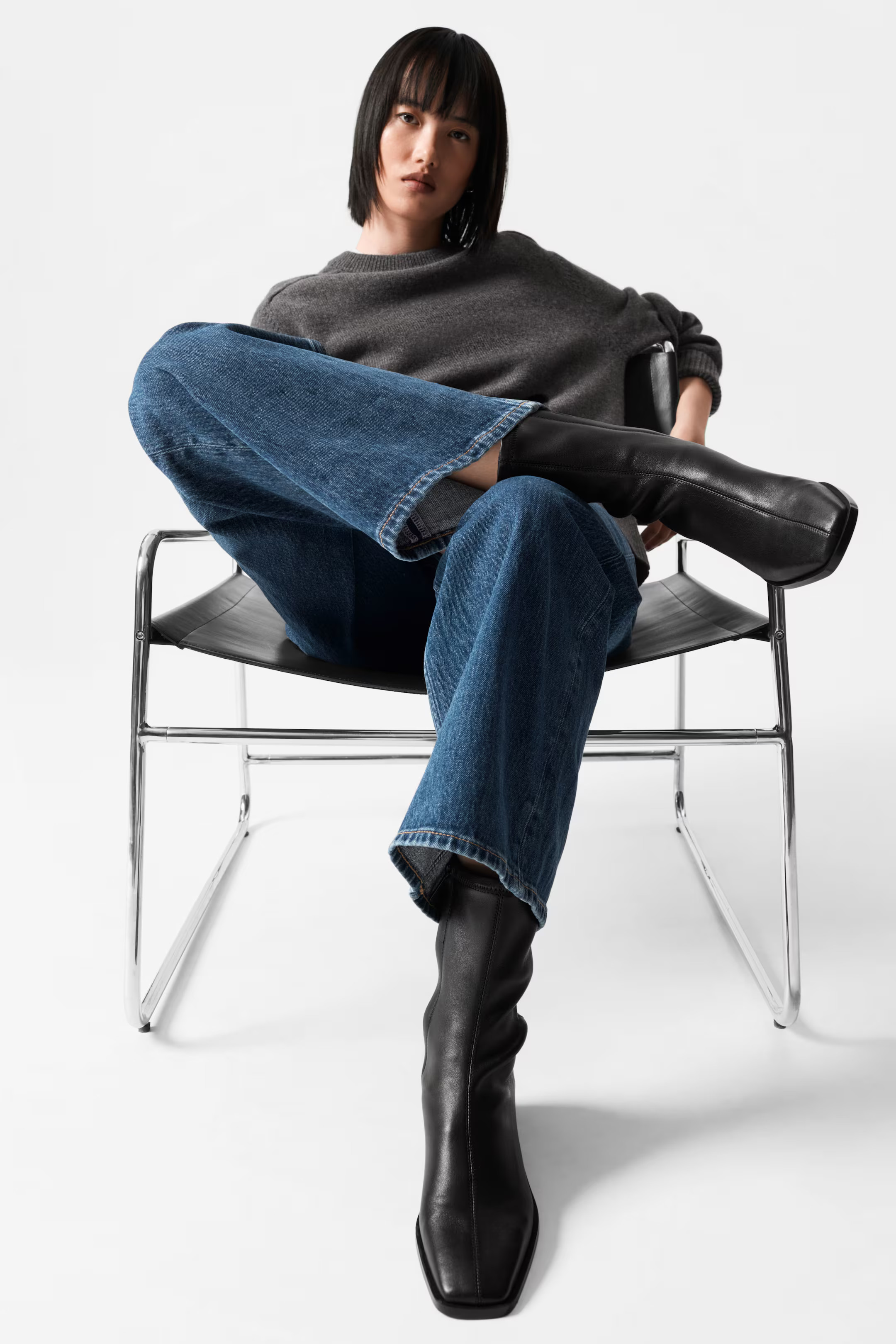 Leather Sock Boots - Black - Ladies | H&M GB | H&M (UK, MY, IN, SG, PH, TW, HK)