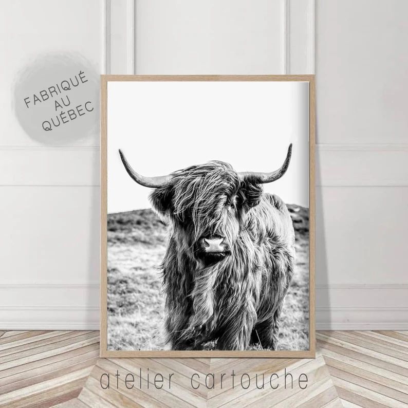 Highland Cow Print, Farmhouse Decor, Black and White, Rustic Cow Photo, Printable Digital Download,  | Etsy (ES)