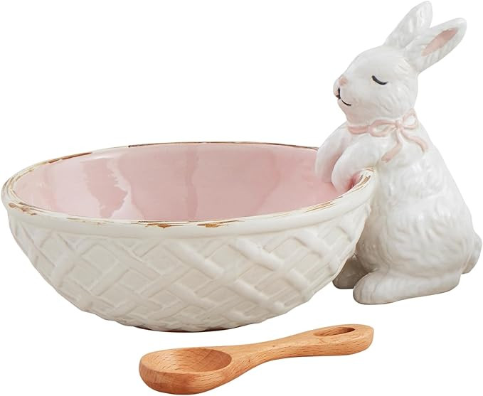 Mud Pie Bunny Candy Dish Set Serving & Salad, bowl 4" x 5" | spoon 3 1/2", Pink | Amazon (US)
