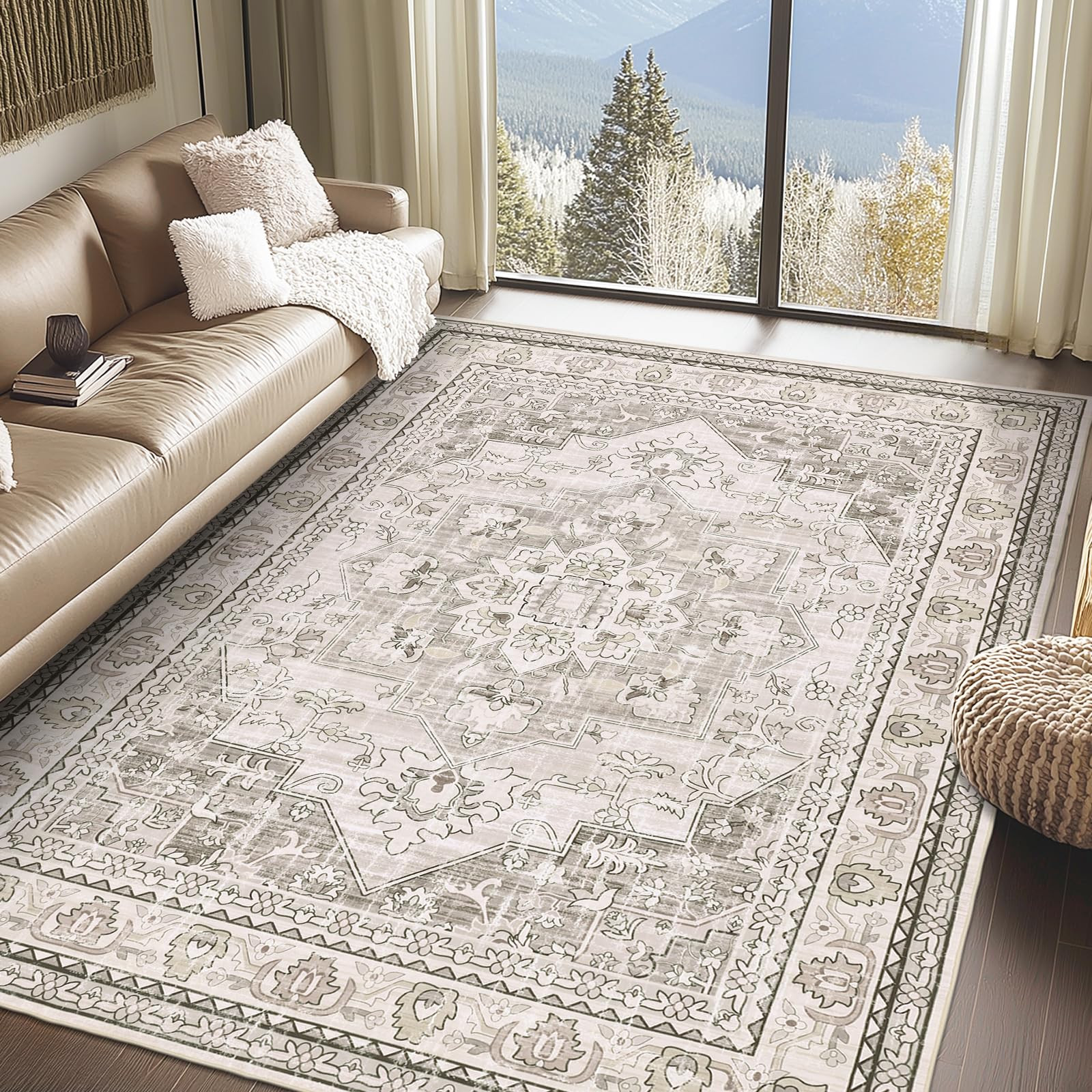 Findosom 5x7 Area Rugs for Living Room, Non-Slip Soft Washable Rug with Vintage Medallion Pattern... | Amazon (US)