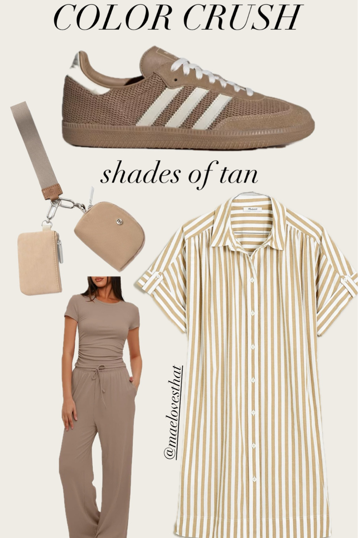 Obsessed with these new Adidas Samba in tan / khaki. They look like rattan! Loving all these neutrals. How perfect is this wristlet - looks similar to lululemon. The stripes on this shirt dress elongating and the material on this set is so dreamy & soft 🤍🤎

#LTKover40 #LTKGiftGuide #LTKmidsize