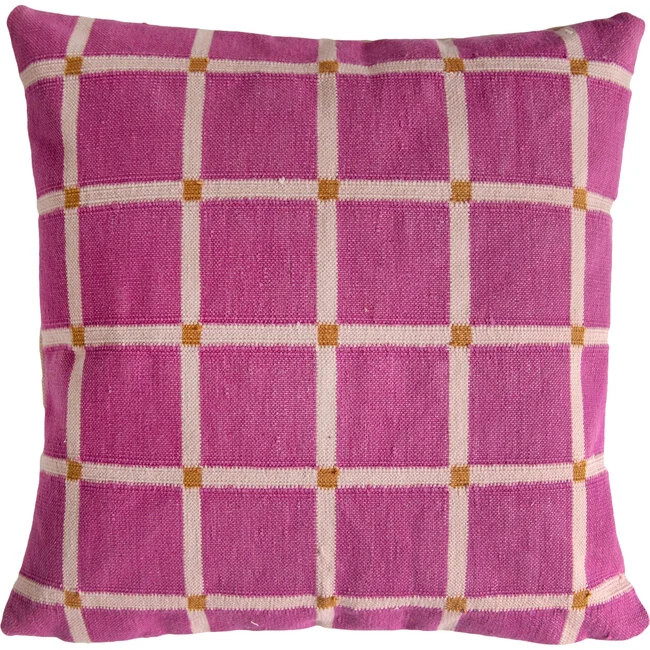 Reversible Dotted Grid Pillow Cover, Fuchsia | Maisonette