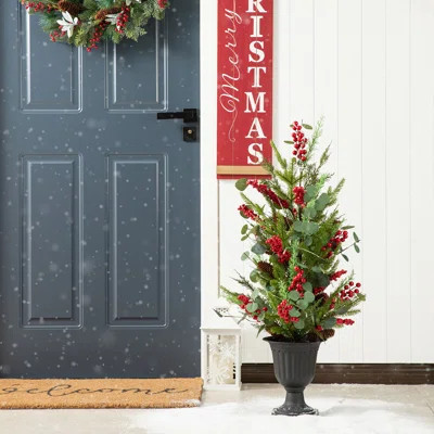 36"H Christmas Lighted Pine Porch Tree with Lights and Timer | Wayfair North America