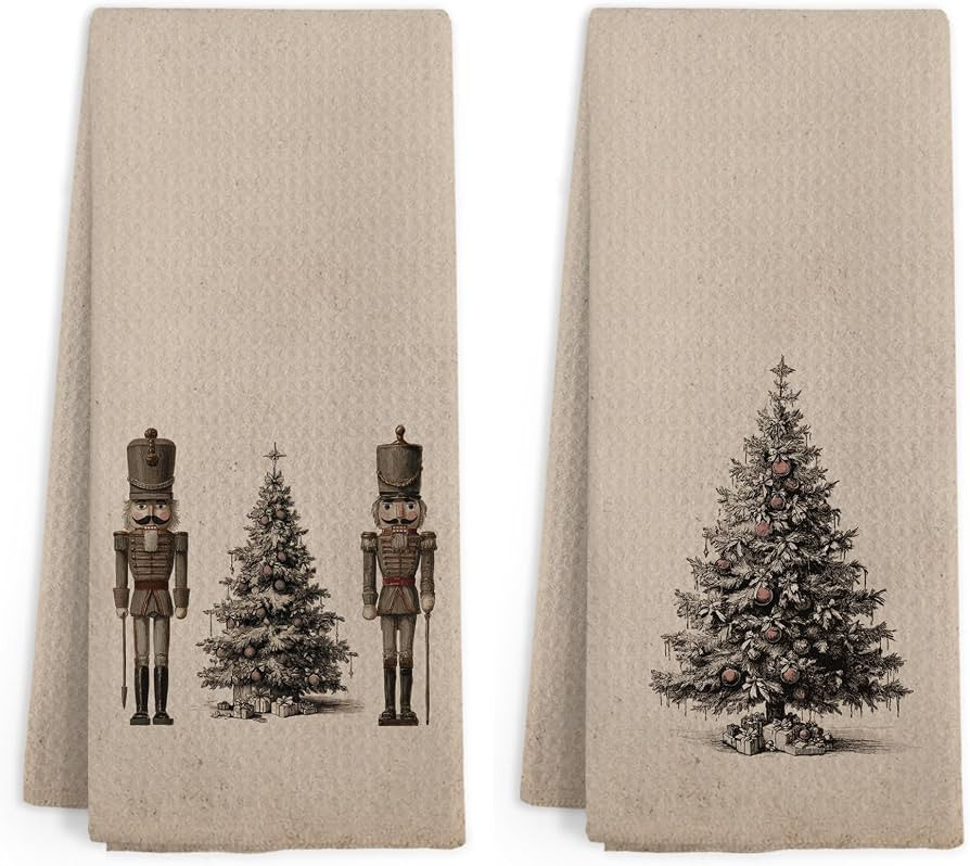 Vintage Nutcrackers Christmas Tree Kitchen Hand Towels Set of 2 | Amazon (US)
