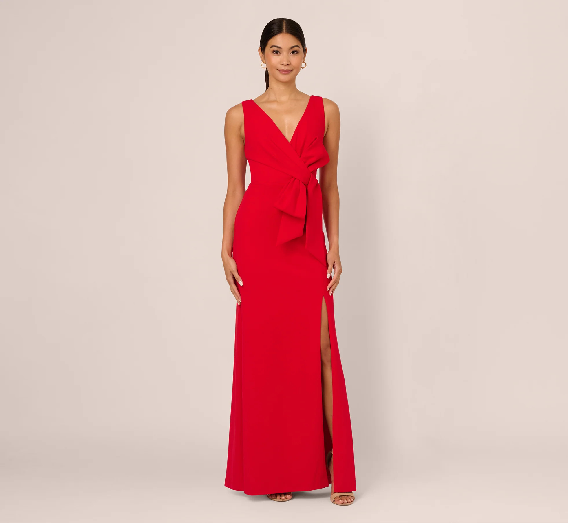 Bow Front Crepe Gown In Super Red | Adrianna Papell