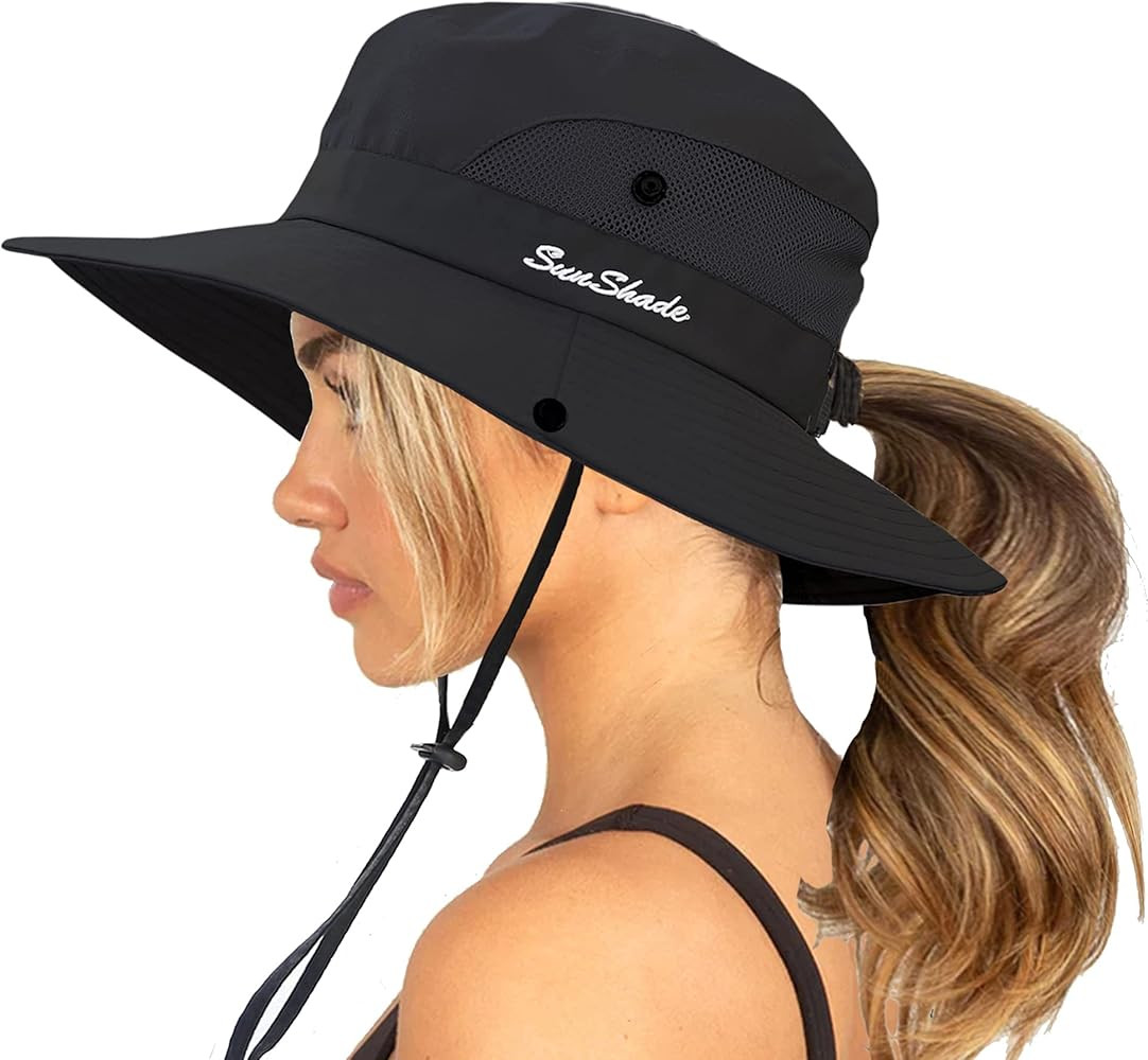 Womens Summer Sun-Hat Outdoor UV Protection Fishing Hat Wide Brim Foldable-Beach-Bucket-Hat with ... | Amazon (US)